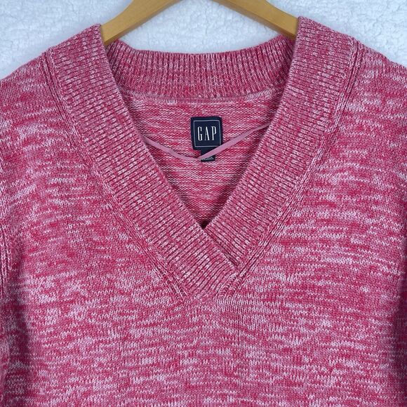 Gap Pink Marled Knit V-Neck Sweater XL Cotton - Picture 2 of 13